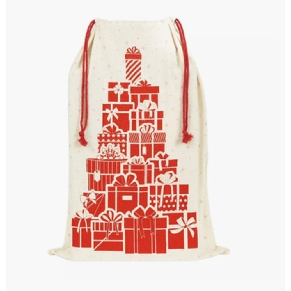 Geeknet Holiday Gift Sack Unisex 18x26 Cream Red NEW Christmas Cotton Drawstring